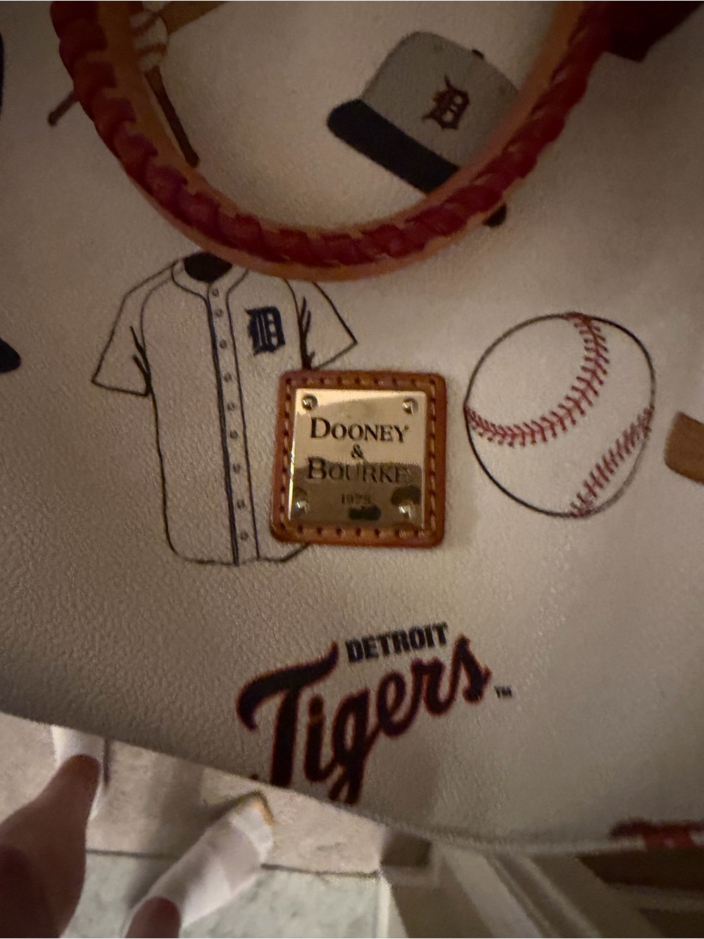 Dooney & Bourke White Baseball Print Crossbody with Tan Leather Trim - Picture 7 of 7